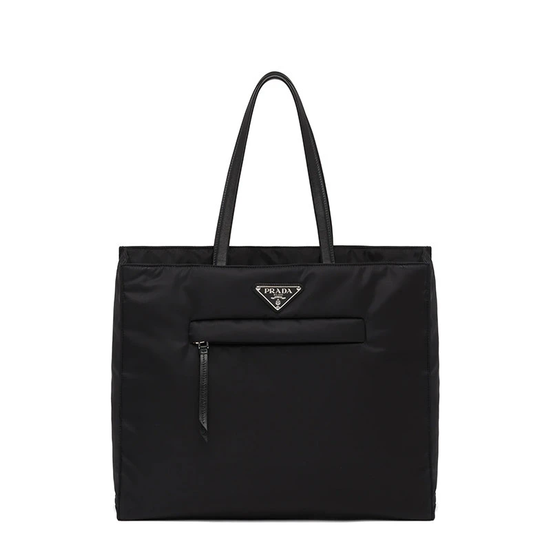 商品Prada|【预售3-7天】普拉达 女士黑色再生尼龙软羊革提手拉链式口袋金属配件徽标手提托特包1BG421_RUKW_F0002_V_OOO,价格¥13933,第1张图片