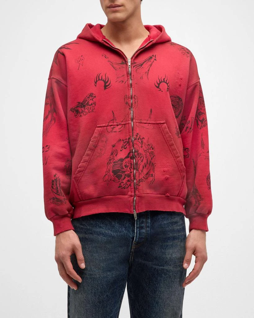 商品Balenciaga|Men's Tat Heavy Fleece Zip Hoodie,价格¥13821,第4张图片详细描述