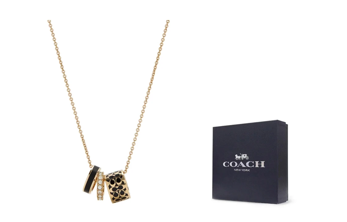 商品[国内直发] Coach|蔻驰 标志三环吊坠 字母印花 黄铜 项链 女款 黑色,价格¥981,第3张图片详细描述