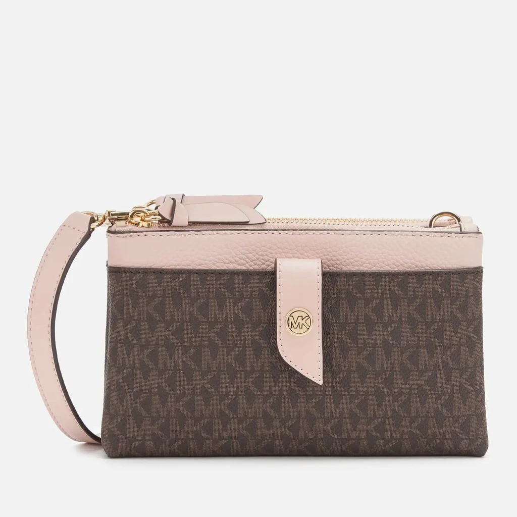 商品Michael Kors|MICHAEL MICHAEL KORS Women's MK Charm Medium Tab Doublezip Cross Body Bag - Brown/Soft Pink,价格¥1010,第1张图片