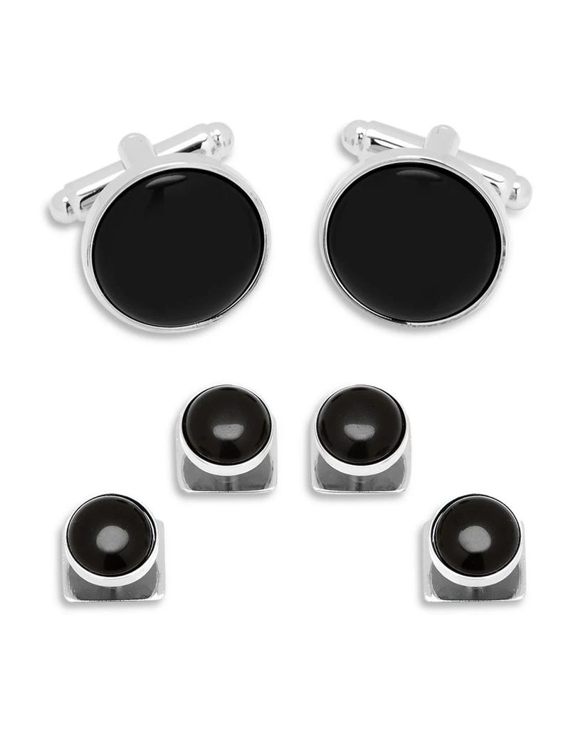 商品Cufflinks Inc.|Silver-Tone Round Onyx Stud & Cufflink Set,价格¥1079,第1张图片