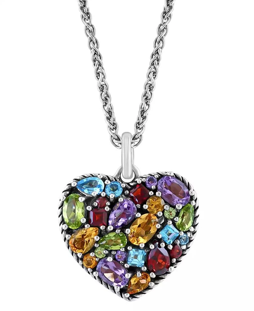 商品Effy|EFFY® Multi-Gemstone Mixed Cut Heart 18" Pendant Necklace (6-5/8 ct. t.w.) in Sterling Silver,价格¥1905,第4张图片详细描述