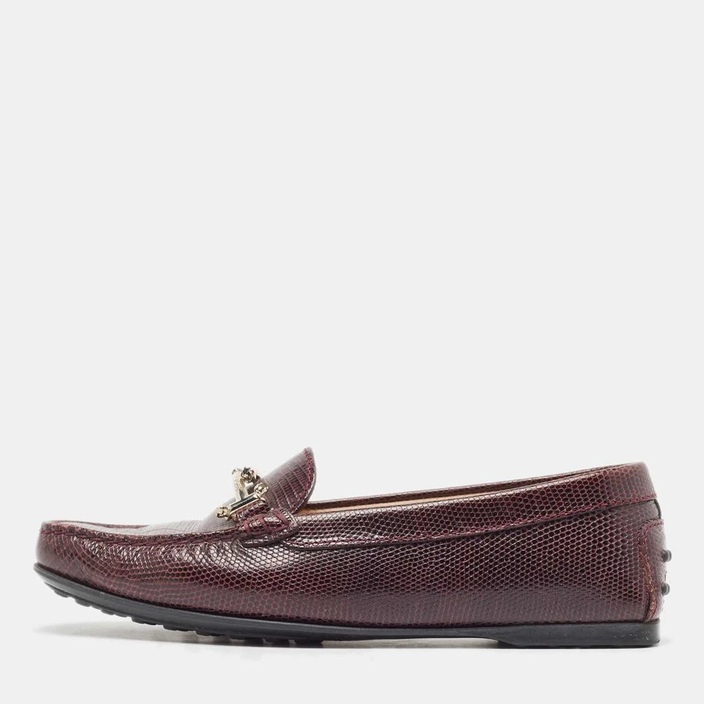 商品[二手商品] Tod's|Tod's Burgundy Embossed Lizard Double T Loafers Size 37,价格¥673,第1张图片