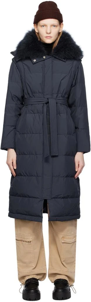 商品Yves Salomon|Navy Belted Down Coat,价格¥11059,第1张图片