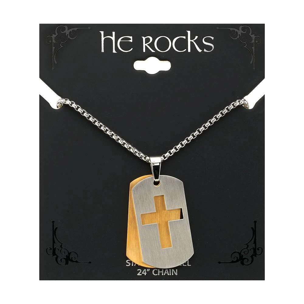 商品Unwritten|Double Tag Cross Pendant Necklace in Stainless Steel, 24" Chain,价格¥182,第2张图片详细描述