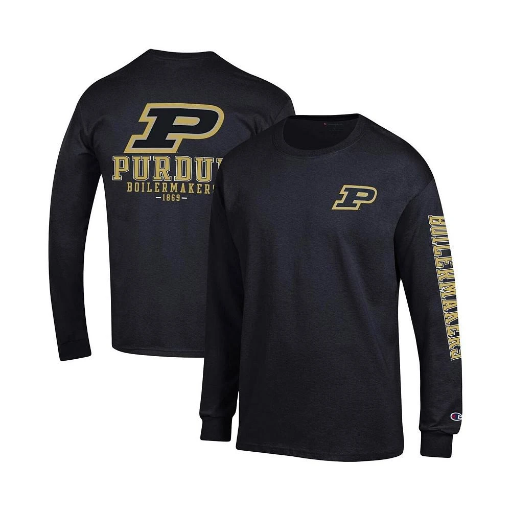 商品CHAMPION|Men's Black Purdue Boilermakers Team Stack Long Sleeve T-shirt,价格¥222,第1张图片