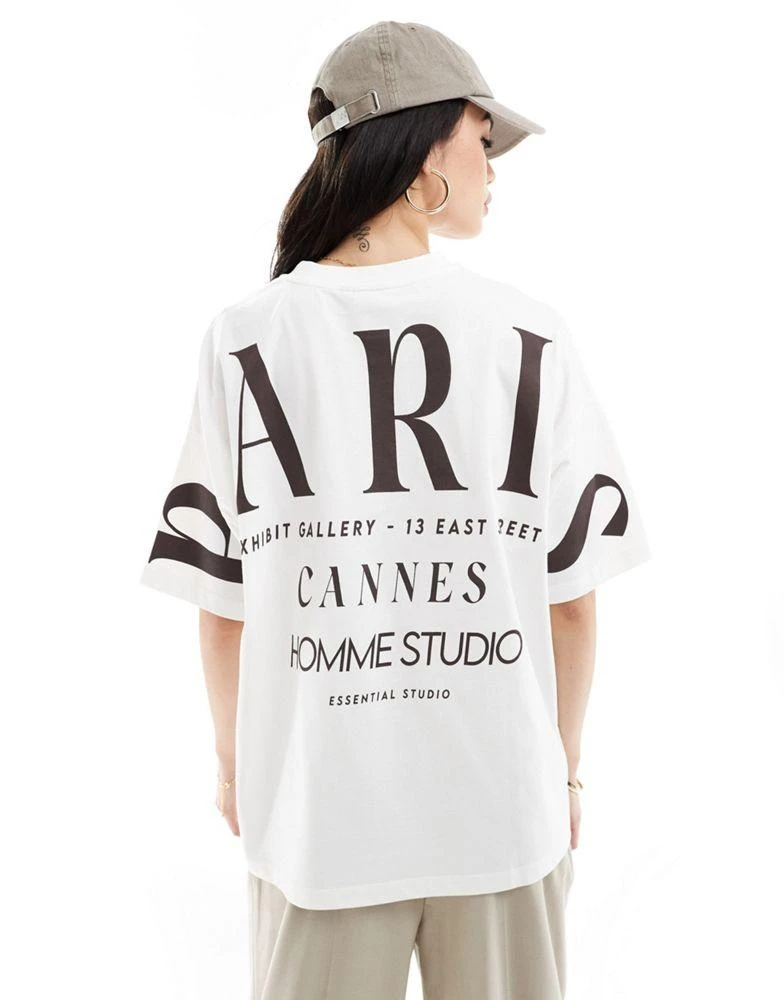 商品ASOS|ASOS DESIGN oversized t-shirt with paris stacked back graphic in cream,价格¥146,第1张图片