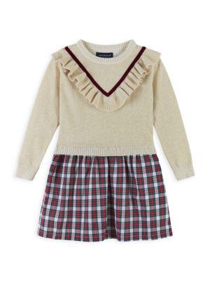 Little Girl's & Girl's Varsity Ruffle Sweater Dress商品第1张图片规格展示