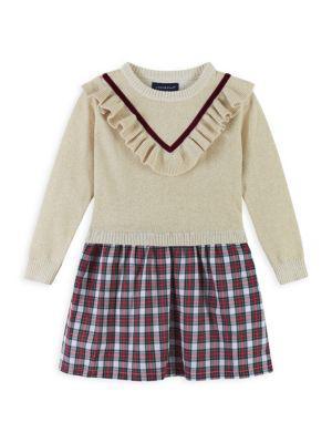 商品Andy & Evan|Little Girl's & Girl's Varsity Ruffle Sweater Dress,价格¥288,第1张图片