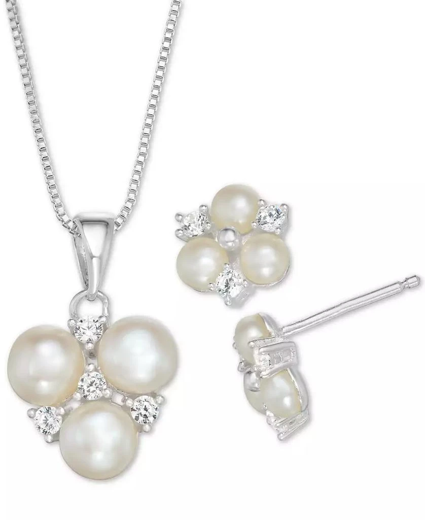 商品Macy's|Cultured Freshwater Pearl and Cubic Zirconia Pendant Necklace and Stud Earrings Set in Sterling Silver,价格¥362,第1张图片