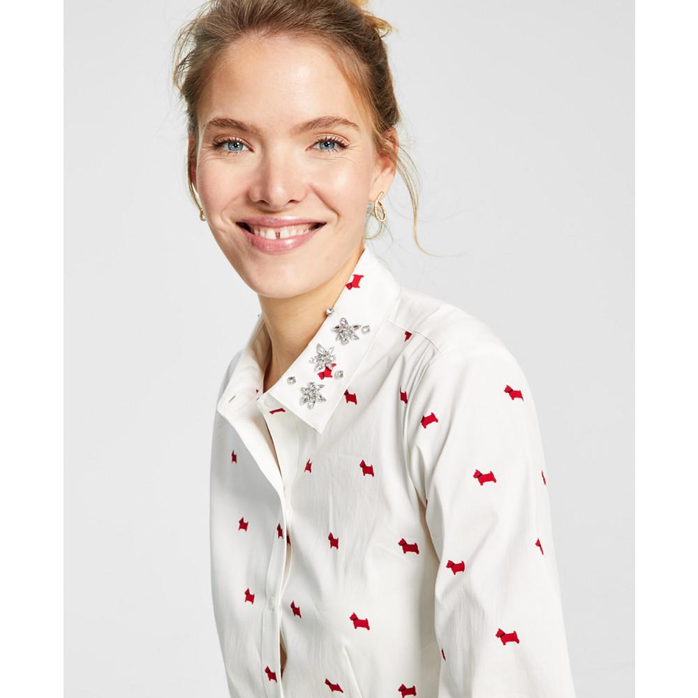 Women's Dog-Print Embellished-Collar Shirt, Created for Macy's商品第3张图片规格展示