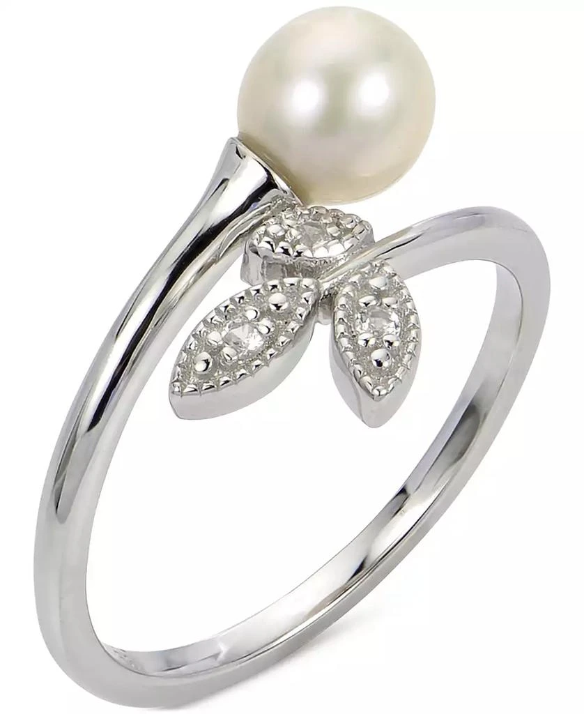 商品Macy's|Cultured Freshwater Pearl (6mm) & Lab-Created White Sapphire (1/20 ct. t.w.) Bypass Ring in Sterling Silver,价格¥675,第1张图片