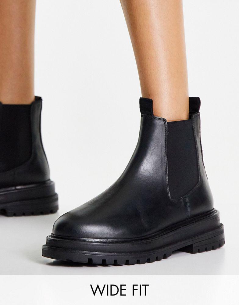 ASOS DESIGN Wide Fit Appreciate leather chelsea boots in black商品第1张图片规格展示