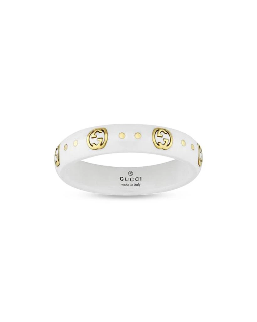 商品Gucci|18K Yellow Gold Icon Black Synthetic Corundum Logo Ring (Also in White Zirconia),价格¥5581,第1张图片详细描述