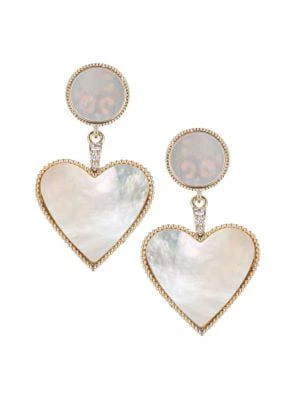 商品Eye Candy LA|Luxe Goldtone, Shell Pearl & Crystal Drop Earrings,价格¥177,第1张图片
