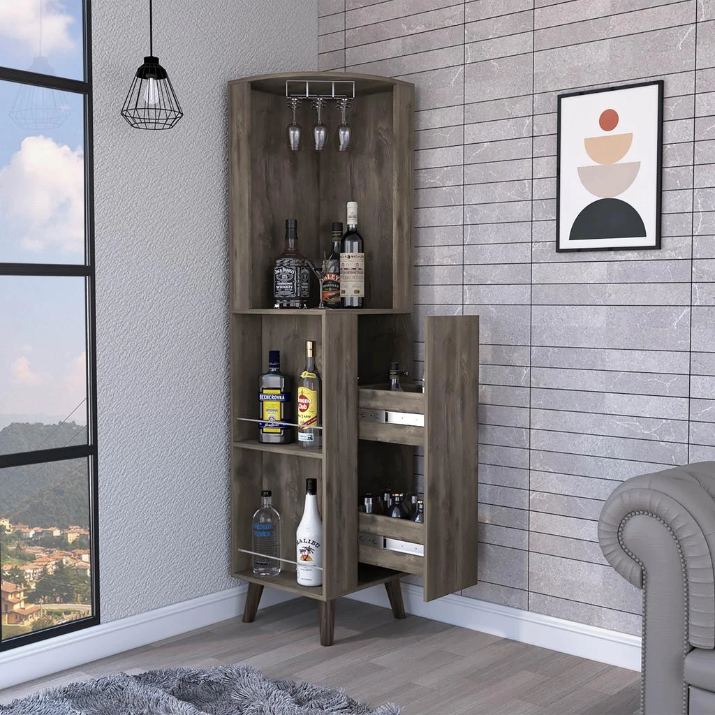 商品Streamdale Furniture|Streamdale Durham 1-Drawer 2-Shelf Corner Bar Cabinet Dark Brown,价格¥2877,第2张图片详细描述
