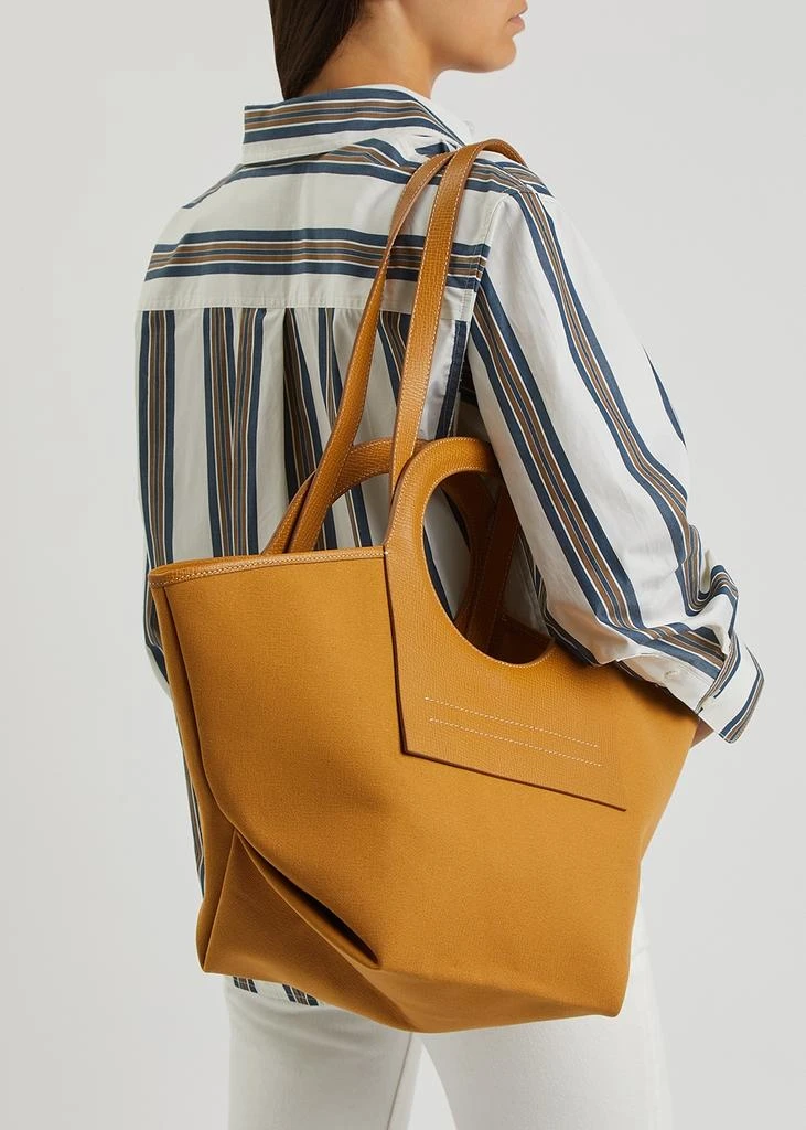 Cala small camel leather and canvas tote 商品