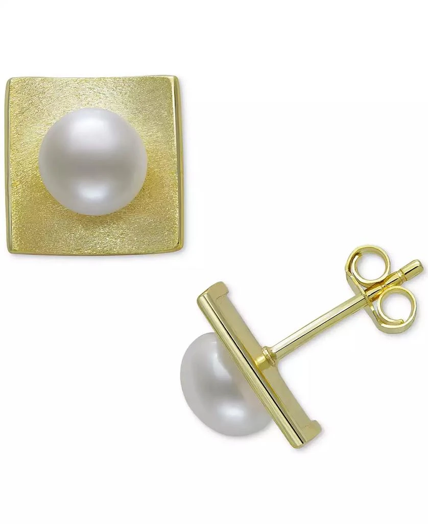 商品Belle de Mer|Cultured Freshwater Button Pearl (7-8mm) Square Stud Earrings in 14k Gold-Plated Sterling Silver,价格¥481,第1张图片