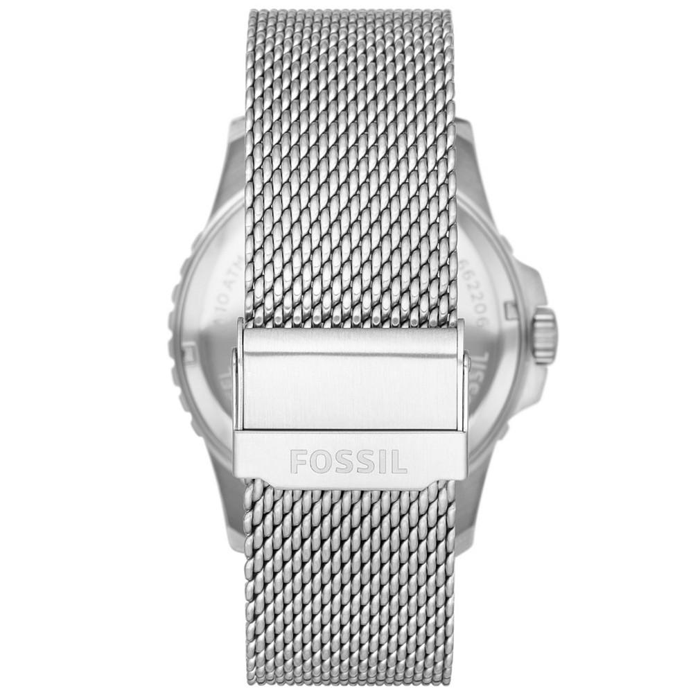 Men's Fossil Blue Silver-Tone Stainless Steel Mesh Watch, 42mm商品第3张图片规格展示