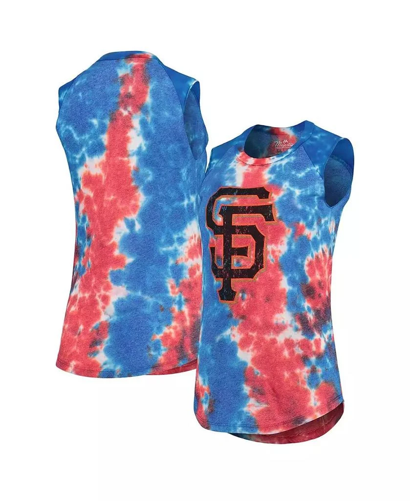 商品Majestic|Women's Threads Red, Blue San Francisco Giants Tie-Dye Tri-Blend Muscle Tank Top,价格¥248,第2张图片详细描述