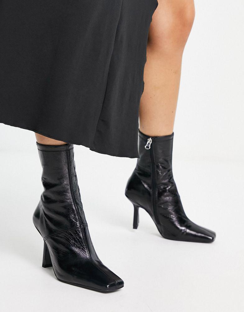 ASOS DESIGN Reign premium leather mid-heeled boots in black商品第3张图片规格展示