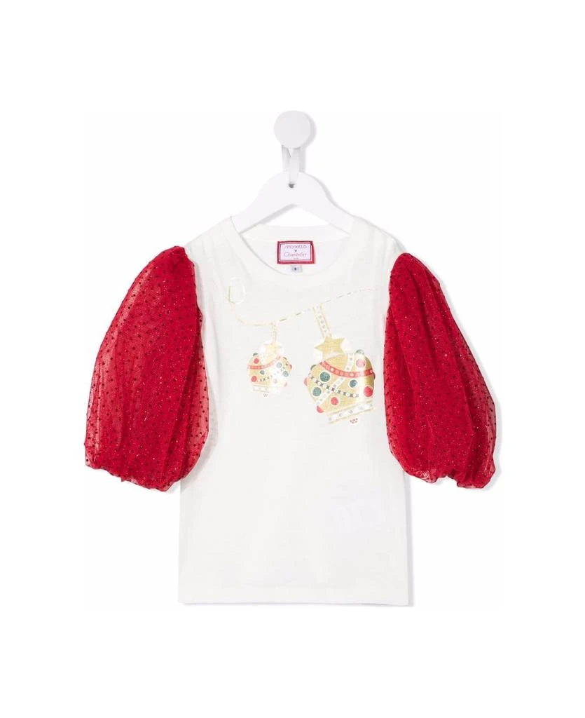 商品SIMONETTA|Kids White T-shirt With Bells Print And Tulle Sleeves,价格¥1008,第1张图片