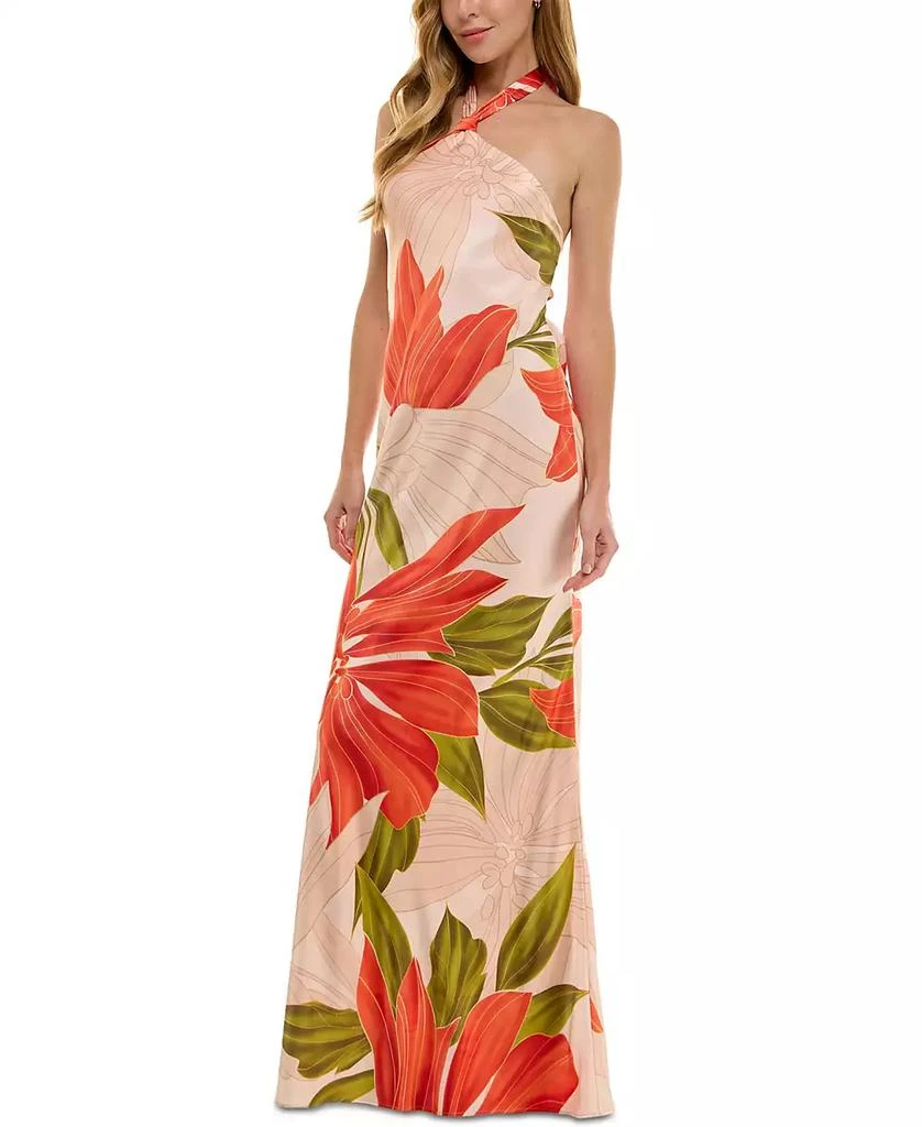 商品SENI & CADE|Juniors' Printed Halter-Neck Satin Long Dress,价格¥660,第3张图片详细描述