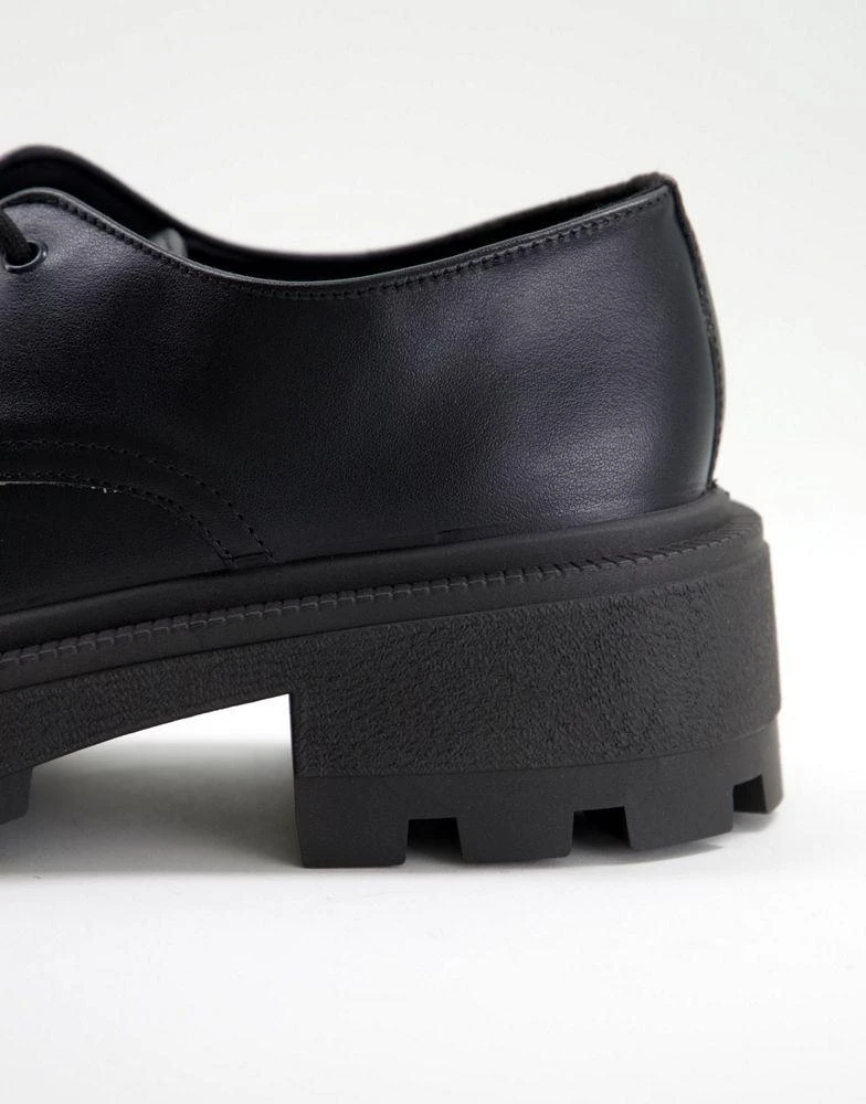 商品ASOS|ASOS DESIGN lace up shoes in black faux leather with chunky sole with square toe,价格¥224,第2张图片详细描述