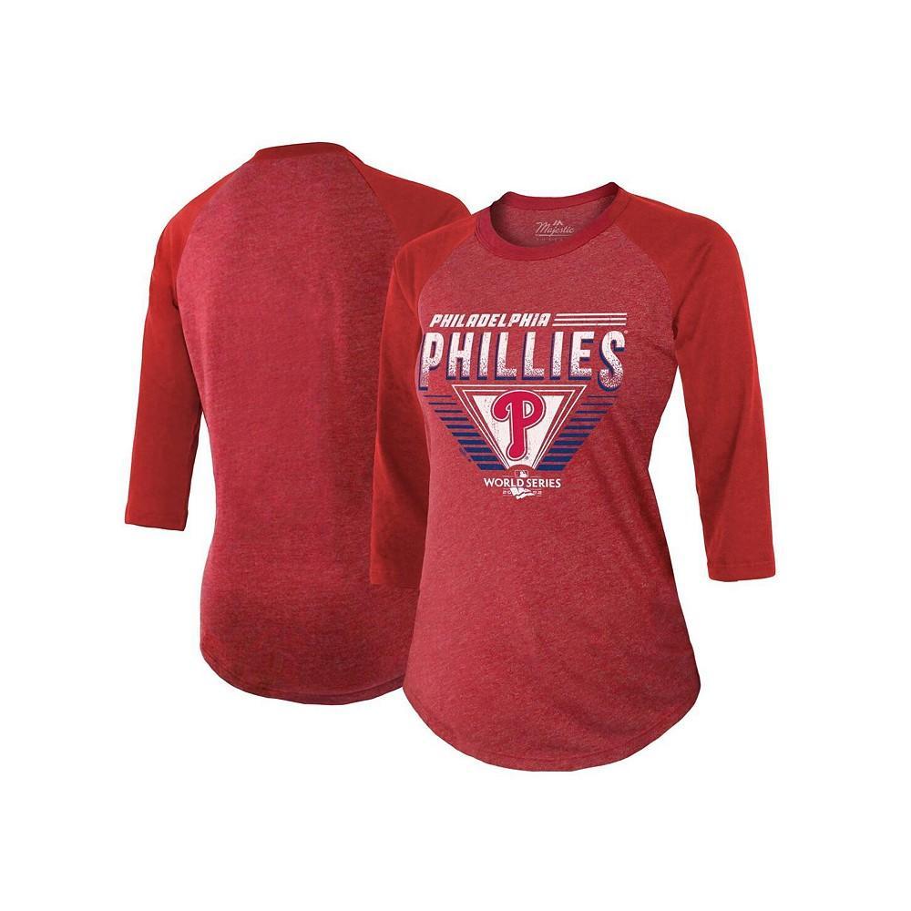 商品Majestic|Women's Threads Red Philadelphia Phillies 2022 World Series 3/4 Length Raglan Sleeve T-shirt,价格¥339,第1张图片