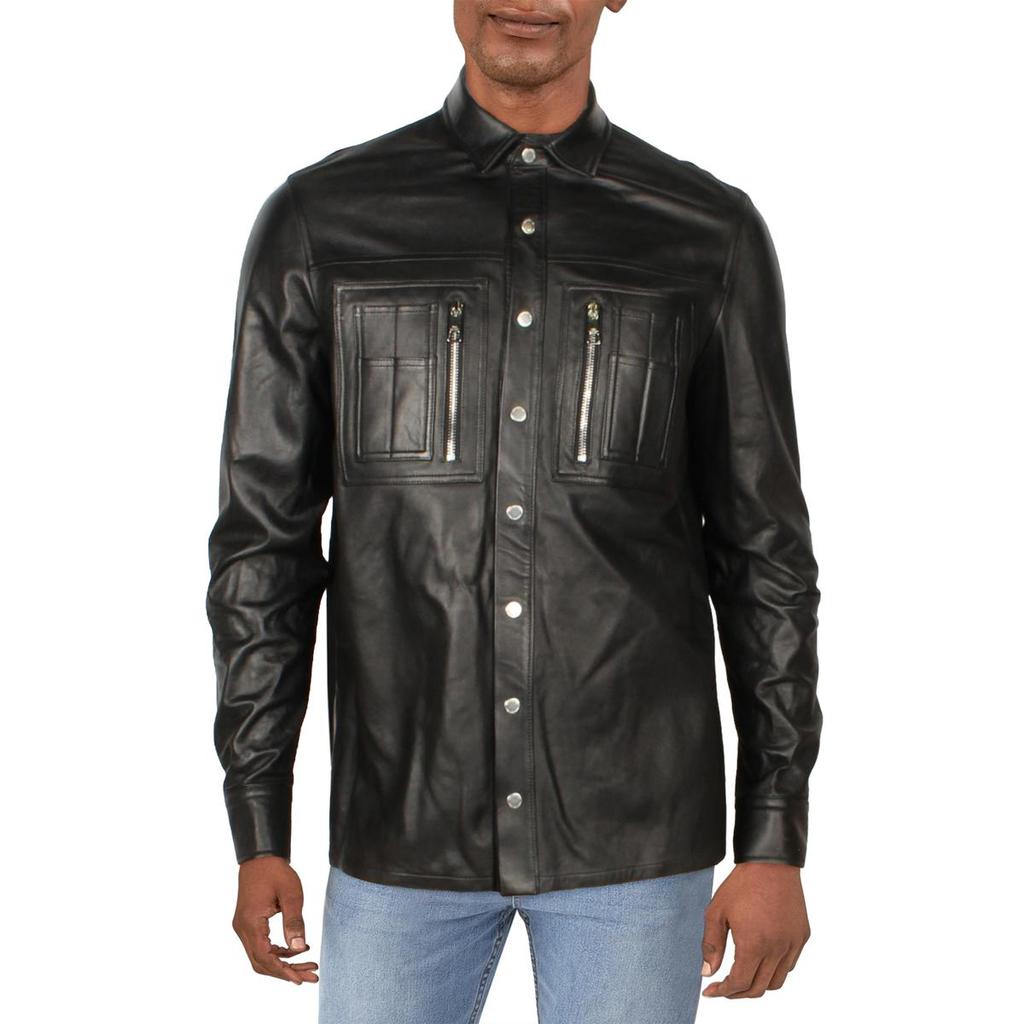 Neil Barrett Mens Leather Lightweight Motorcycle Jacket商品第1张图片规格展示