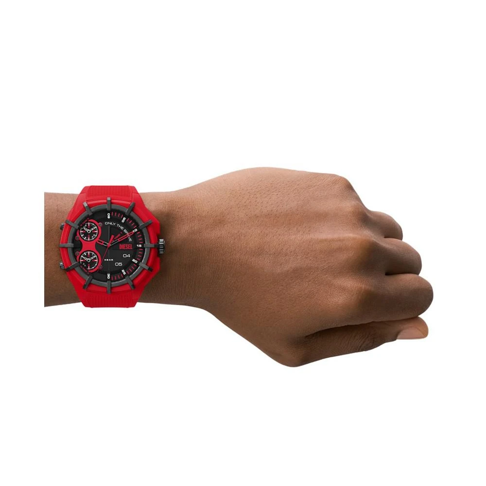 商品Diesel|Men's Chronograph Framed Red Silicone Strap Watch 51mm,价格¥624,第4张图片详细描述