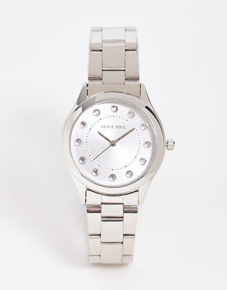 商品Brave Soul|Brave Soul stainless steel bracelet watch with diamante face detail in silver,价格¥148,第1张图片