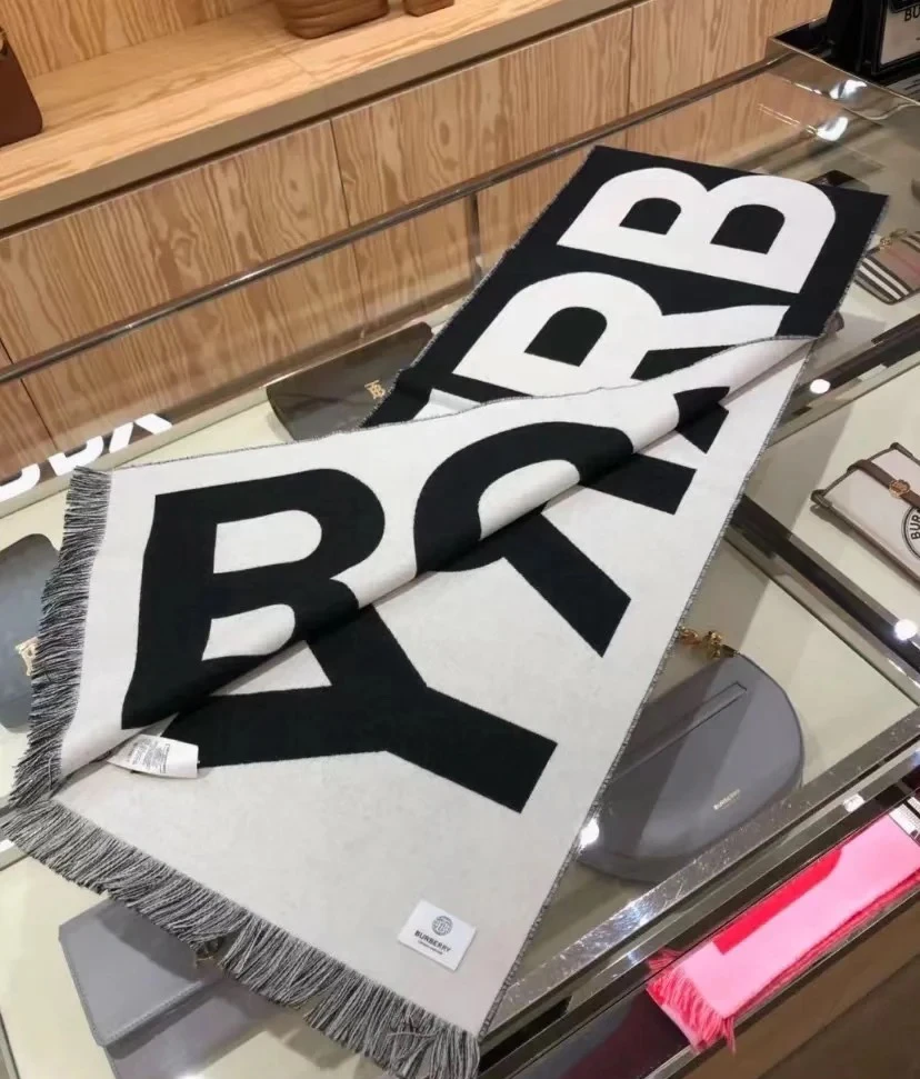 BURBERRY/博柏利 男女通用黑白色羊毛大标志提花图围巾-80542141 商品