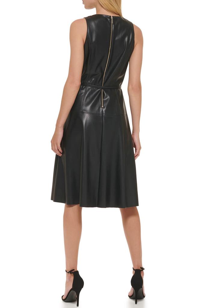 Sleeveless Faux Leather Fit & Flare Dress商品第2张图片规格展示