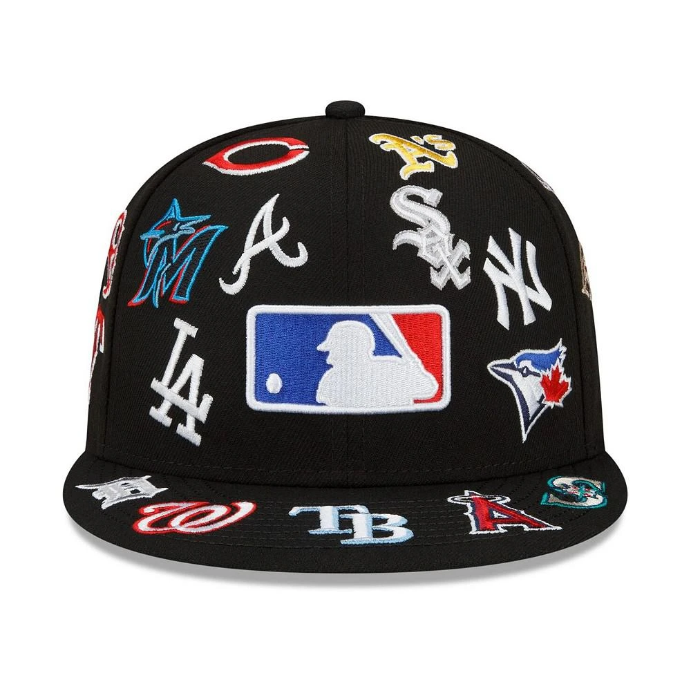 商品New Era|Men's Black MLB Allover Team Logo 59FIFTY Fitted Hat,价格¥374,第3张图片详细描述