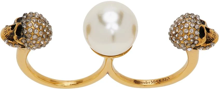 商品Alexander McQueen|金色 Pearl Skull Double 戒指,价格¥4595,第1张图片
