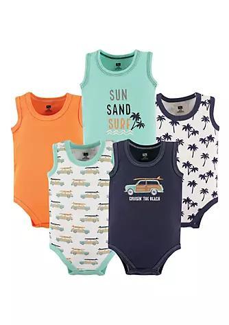 商品Hudson|Hudson Baby Infant Boy Cotton Sleeveless Bodysuits 5pk, Surf Car,价格¥127-¥172,第1张图片