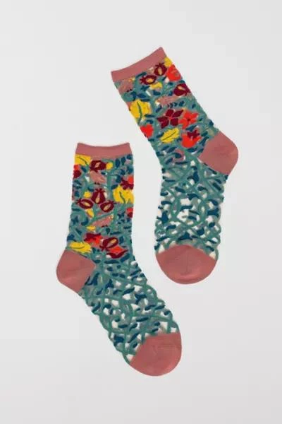 商品Sock Candy|Sock Candy Tapestry Vines Sheer Crew Sock,价格¥137,第1张图片