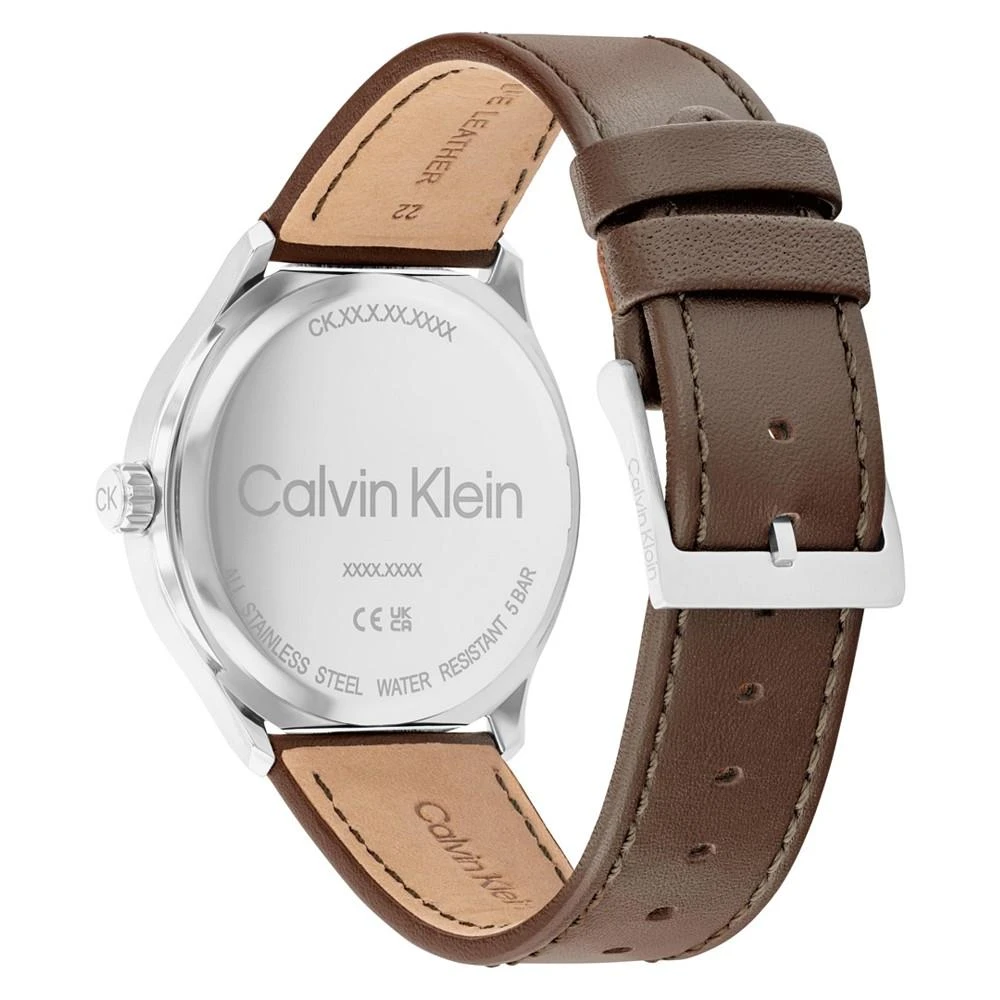 商品Calvin Klein|Men's 3H Quartz Brown Leather Strap Watch 43mm,价格¥1081,第3张图片详细描述