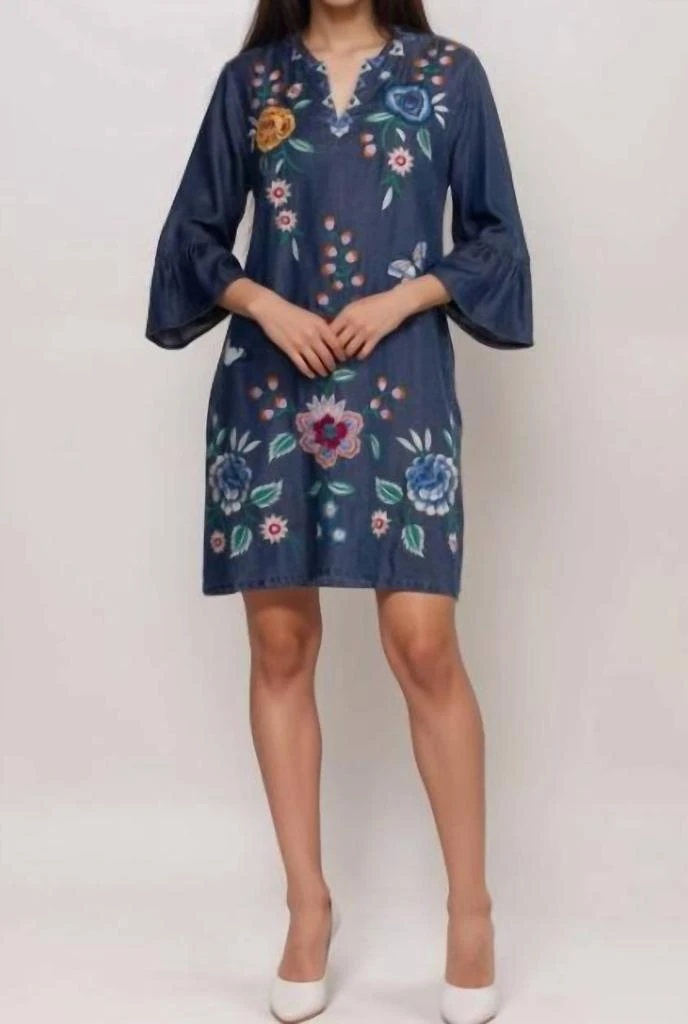 商品Johnny Was|Ruffle Sleeve Dress Taymia In Denim,价格¥1671,第1张图片