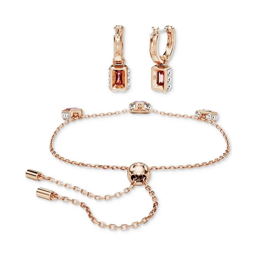 Rose Gold-Tone Mixed Crystal Charm Slider Bracelet & Hoop Earrings Set 商品