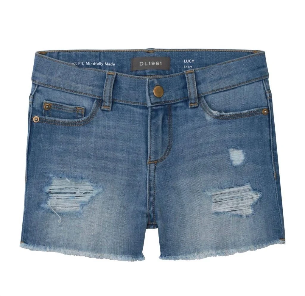 商品DL1961|Girls' Lucy Distressed Denim Shorts In Frost,价格¥293,第1张图片
