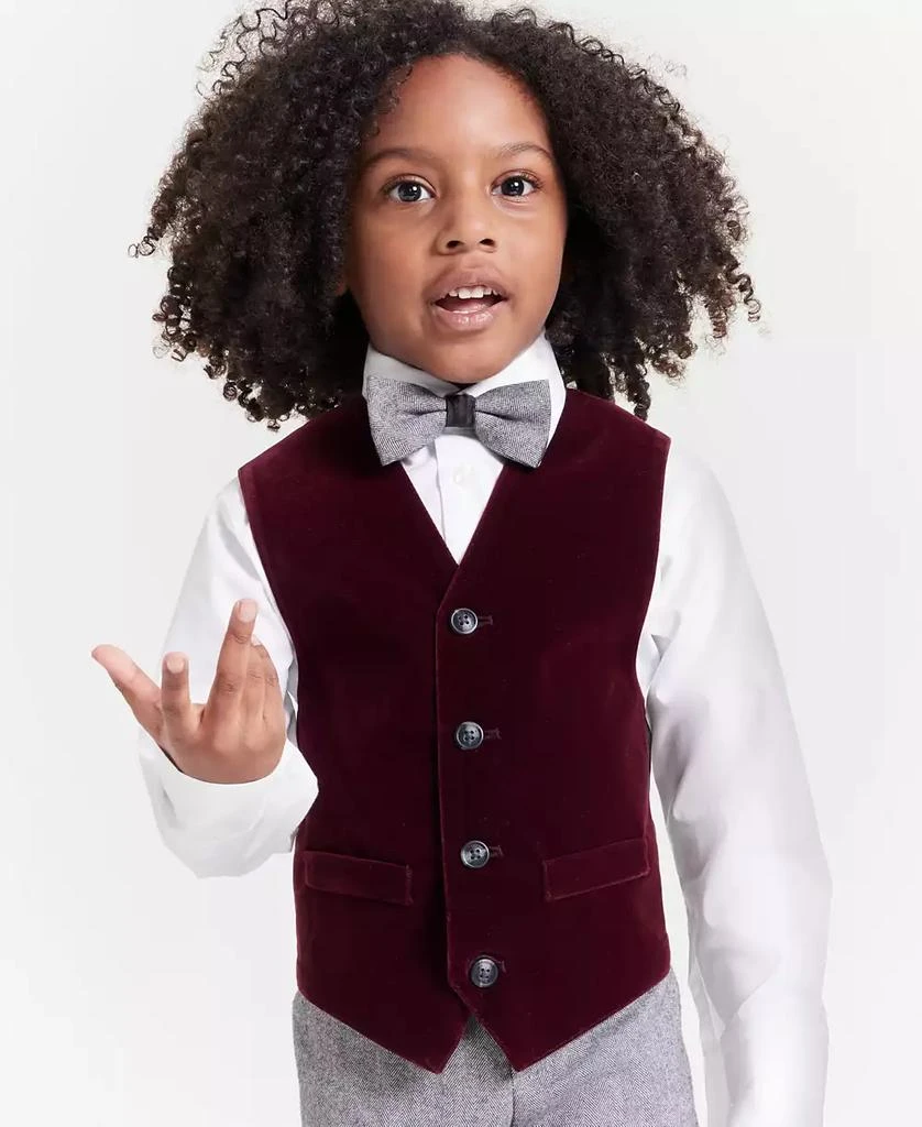 商品Nautica|Toddler and Little Boys Burgundy Velvet Duo Vest 4-Piece Set,价格¥187,第5张图片详细描述