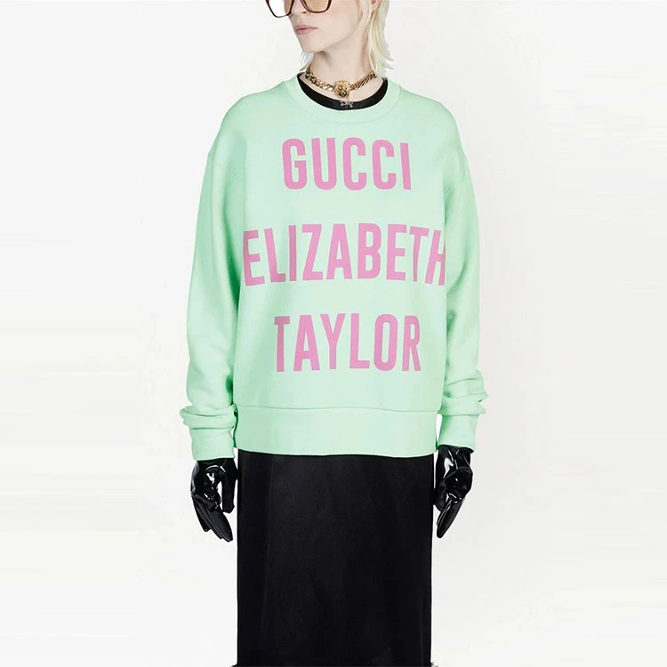 商品[国内直发] Gucci|古驰 FW22 字母Logo印花圆领长袖套头卫衣 女款 绿色,价格¥6235,第3张图片详细描述