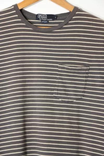 Vintage 1980s Polo Ralph Lauren Striped Crewneck T-shirt Made in USA商品第2张图片规格展示