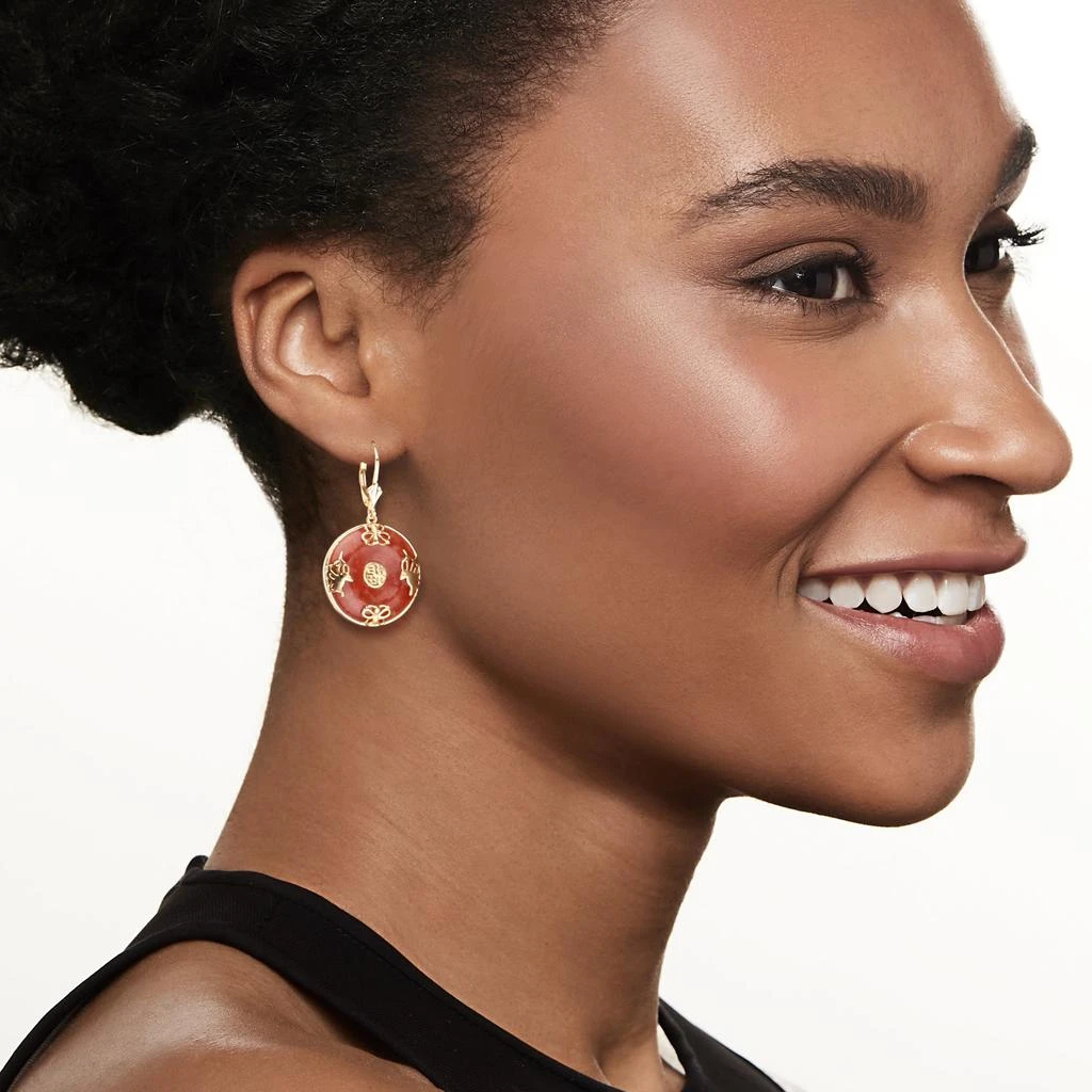 商品Ross-Simons|Red Jade "Good Fortune" Butterfly Drop Earrings in 18kt Gold Over Sterling,价格¥1183,第2张图片详细描述