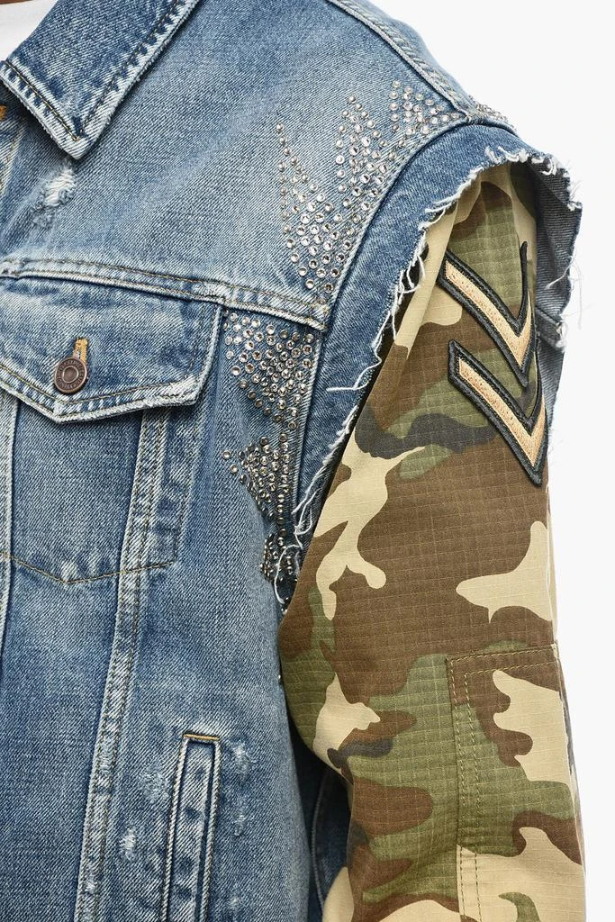 商品Celine|Distressed Denim Jacket with Camo Printed Sleeves,价格¥20645,第3张图片详细描述