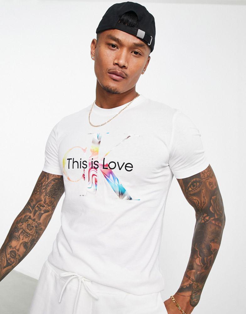 商品Calvin Klein|Calvin Klein Jeans pride capsule co-ord chest monogram slim fit t-shirt in white,价格¥280,第1张图片