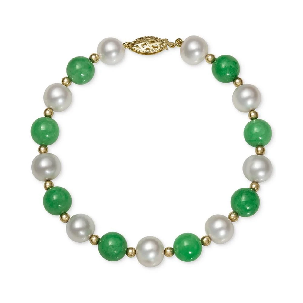 商品Macy's|14k Gold Bracelet, Cultured Freshwater Pearl and Jade,价格¥1407,第1张图片