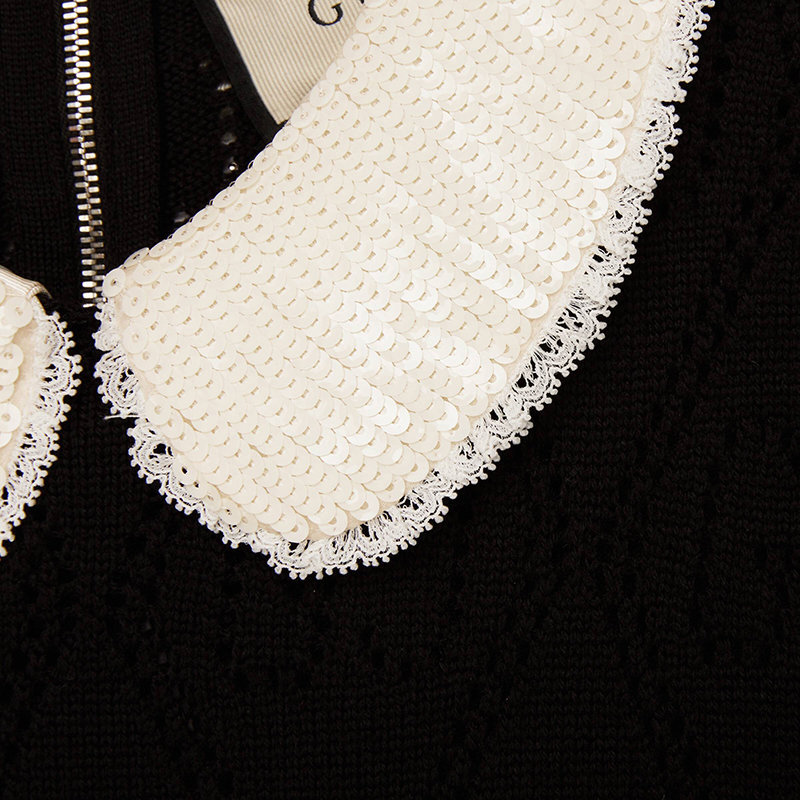 商品Gucci|【预售3-7天】GUCCI/古驰 黑色刺绣领羊毛连衣裙646227XKBQH1043,价格¥12256,第8张图片详细描述